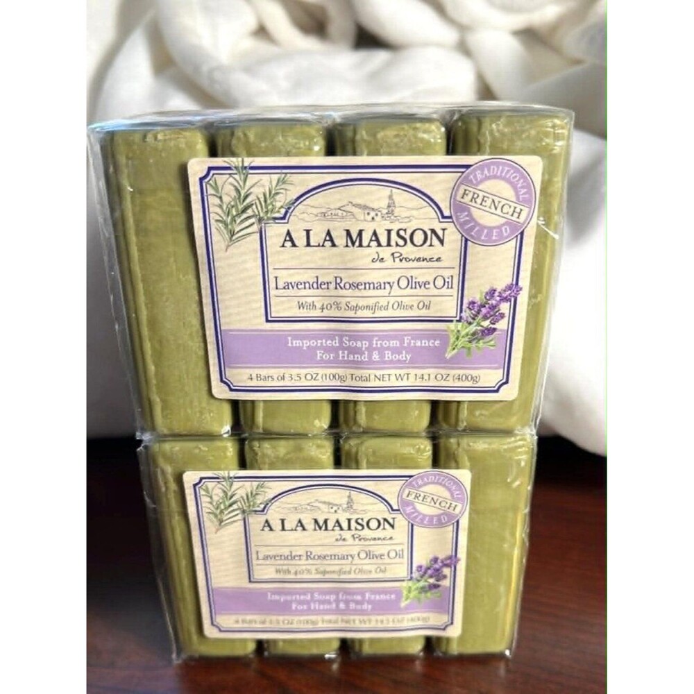 A LA MAISON de Provence Lavender Rosemary Olive Oil Soap – 2 Packs (8 Bars Total